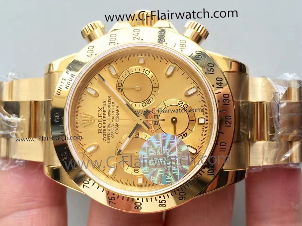 Replica Rolex Daytona Valjoux 7750 JF Factory Watch Yellow Gold